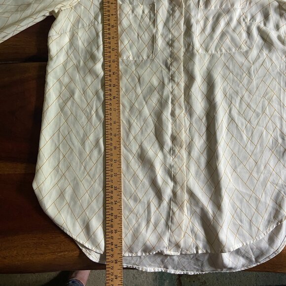 A New Day Geometric Print Gold and White Career Wear Button Down Blouse Flowy - Picture 5 of 9